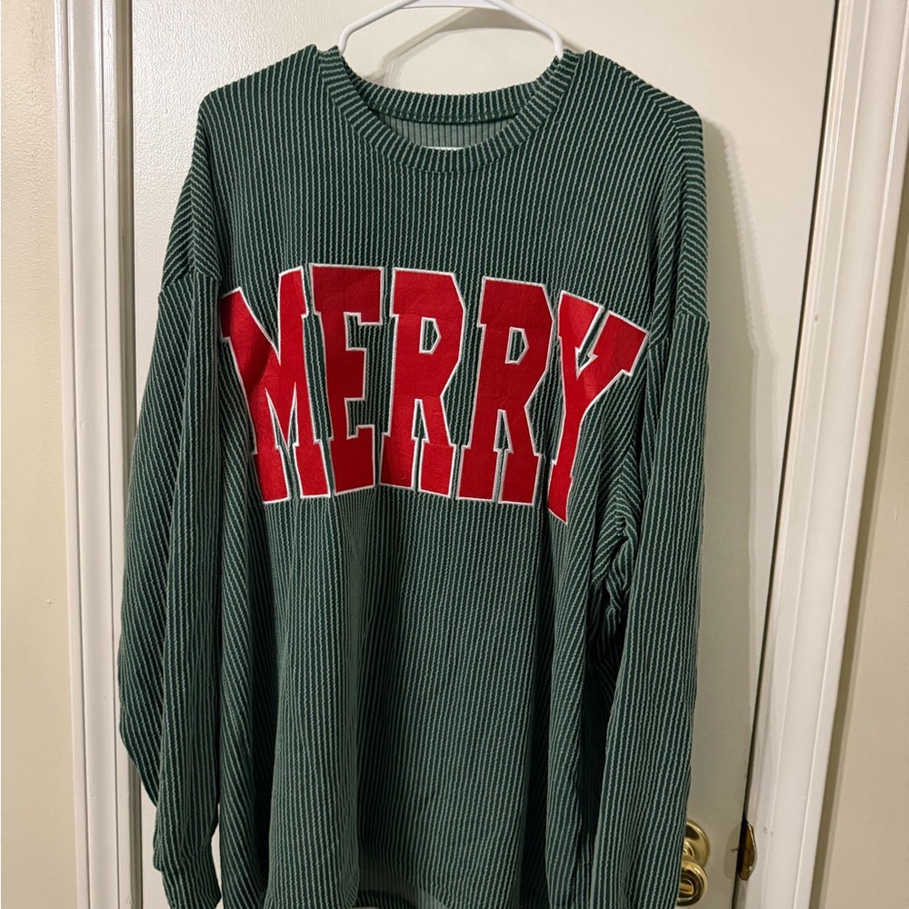 “Merry” striped Christmas Lounge Set for Women, Long Sleeve Top & Pants